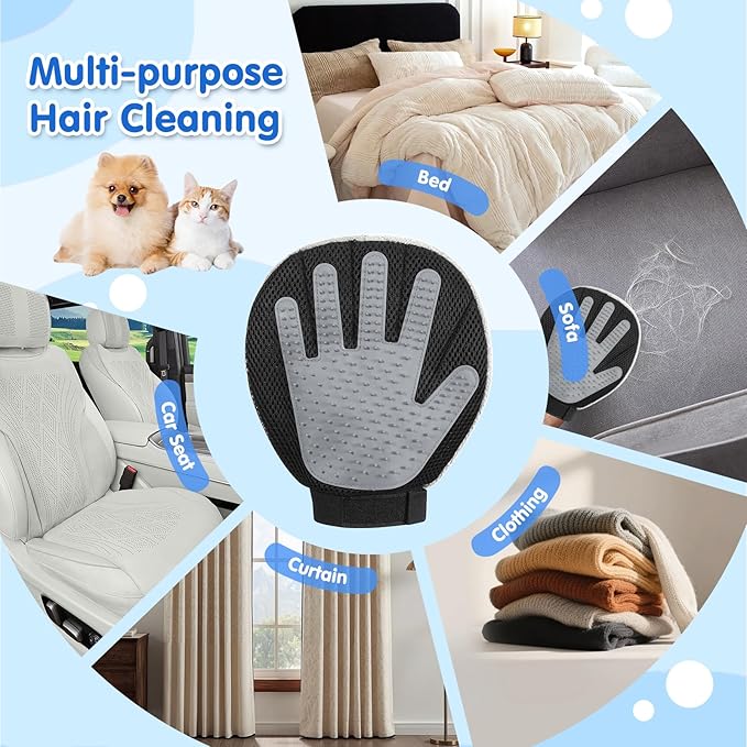 Pawaboo 2-in-1 Pet Hair Removal Glove – Reusable Electrostatic & Silicone Grooming Mitt for Dogs, Cats, Carpet, Couch, Car Seats & Clothing, Dual-Side Gentle Deshedding Tool, Easy to Clean
