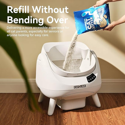 CATLINK Self Cleaning Cat Litter Box Open-X, 5G & 2.4G WiFi, Safe Anti-Pinch Automatic Litter Box Open Top, AI Waste Analysis Health Monitor, App, Odor Free - Grey/Large (Single-Cat Household)