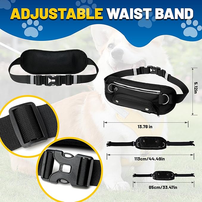 Hands Free Dog Leash with Pouch,Adjustable Waist Dog Running Leash for Large Medium Dogs,Dual Padded Handles and Retractable Bungee for Walking Jogging Training Hiking