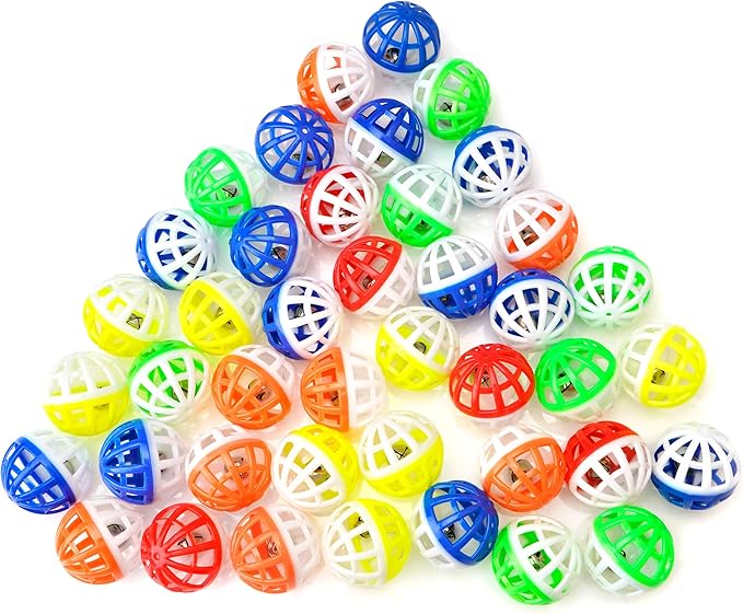 CHIWAVA 45PCS 1.6'' Cat Toy Ball with Bell Plastic Lattice Jingle Balls Kitten Chase Pounce Rattle Toy Assorted Color