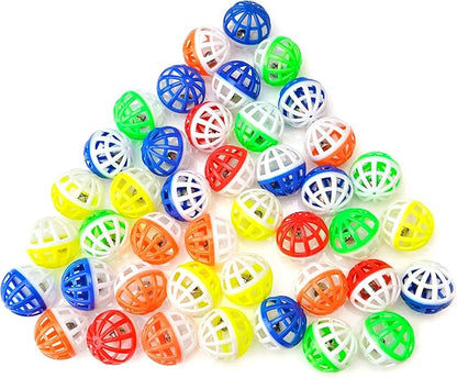 CHIWAVA 45PCS 1.6'' Cat Toy Ball with Bell Plastic Lattice Jingle Balls Kitten Chase Pounce Rattle Toy Assorted Color