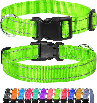 FunTags Reflective Dog Collar, Sturdy Nylon Collars for Small Girl and Boy Dogs, Adjustable Dog Collar with Quick Release Buckle, Green