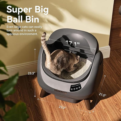 CATLINK Self Cleaning Cat Litter Box Open-X, 5G & 2.4G WiFi, Safe Anti-Pinch Automatic Litter Box Open Top, AI Waste Analysis Health Monitor, App, Odor Free - Grey/Large Kit (Multi-Cat Household)