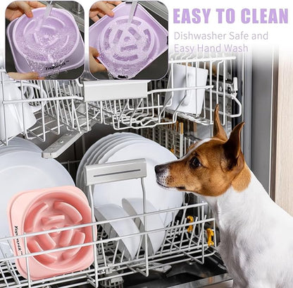 2 Pack Slow Feeder Dog Bowls for Healthy Eating, Non-Slip and Anti-Choking Design, Reduces Bloating & Overeating for Medium Dogs and Cats, Easy to Clean