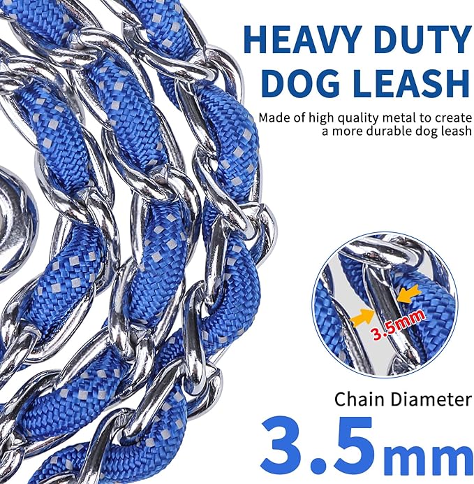 HOMIMP Heavy Duty Chew Proof Leash 4 FT, Reflective for Medium Large Dogs, Metal Training With Soft Padded Handle, Strong Rope for Night Walking, Blue