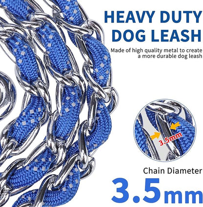 HOMIMP Heavy Duty Chew Proof Leash 4 FT, Reflective for Medium Large Dogs, Metal Training With Soft Padded Handle, Strong Rope for Night Walking, Blue