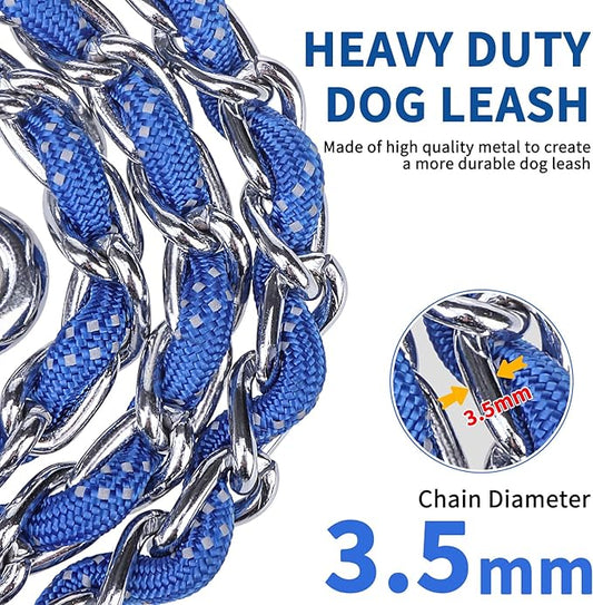 HOMIMP Heavy Duty Chew Proof Leash 4 FT, Reflective for Medium Large Dogs, Metal Training With Soft Padded Handle, Strong Rope for Night Walking, Blue