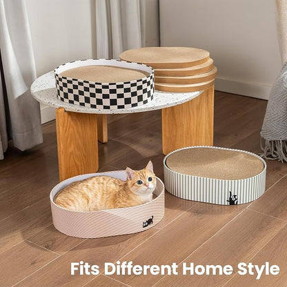 Cat Scratcher Box with 4 Cat Scratching Board Reversible Scratch Pad, Heavy Duty Corrugated Cardboard Pet Bed Lounger Kitty Scratchers for Indoor, Protects Furniture,Kittens Gifts-Large