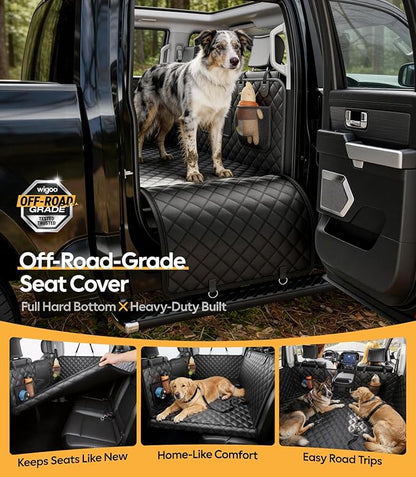 Wigoo Dog Truck Seat Cover for Back Seat, 450lb Support Hard Bottom Hammock for 1–4 Large Dogs, Waterproof & Anti-Scratch Backseat Protector, Car Bed Extender for Truck & SUV, Size-XL, Black