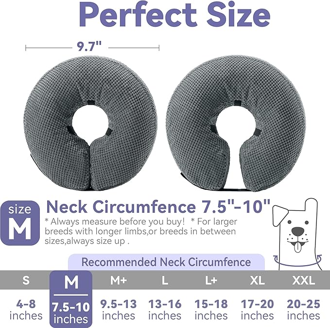 Soft Inflatable Dog Cone Alternative - Neck Donut E Collar for Large, Medium, Small Dogs & Cats - Post Surgery Recovery Collar to Stop Licking - Grey