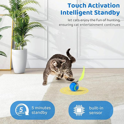 Interactive Cat Toys for Indoor Cats-Rechargeable Moving Cat Toy Ball with USB Charging, 3 Speedy Replaceable Tails & Random Motion Modes, Cat Chase Toy for Bored Indoor Cats,Auto Roll