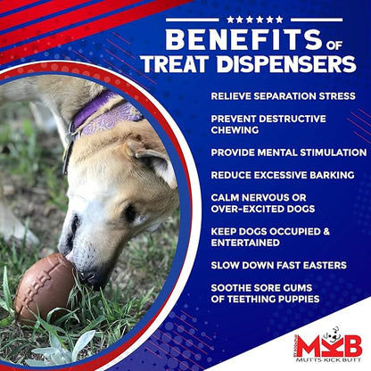 SodaPup MuttsKickButt Football – Durable Dog Treat Dispenser & Chew Toy Made in USA from Non-Toxic, Pet Safe, Food Safe Natural Rubber for Mental Stimulation, Problem Chewing, Calming Nerves & More