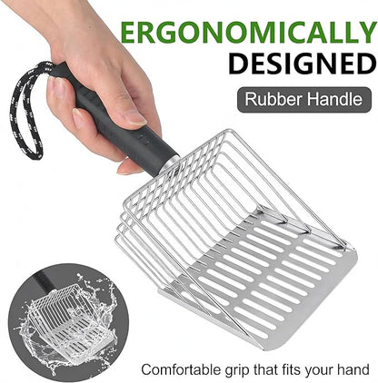 [2026 Version]Efficient Metal Cat Litter Scoop- Stainless Steel Cat Litter Scooper with Holder, Heavy Duty Litter Sifter, Pooper Scooper Kitty Litter Box Scooper-Cat Scooper for Litter Box Cleaning
