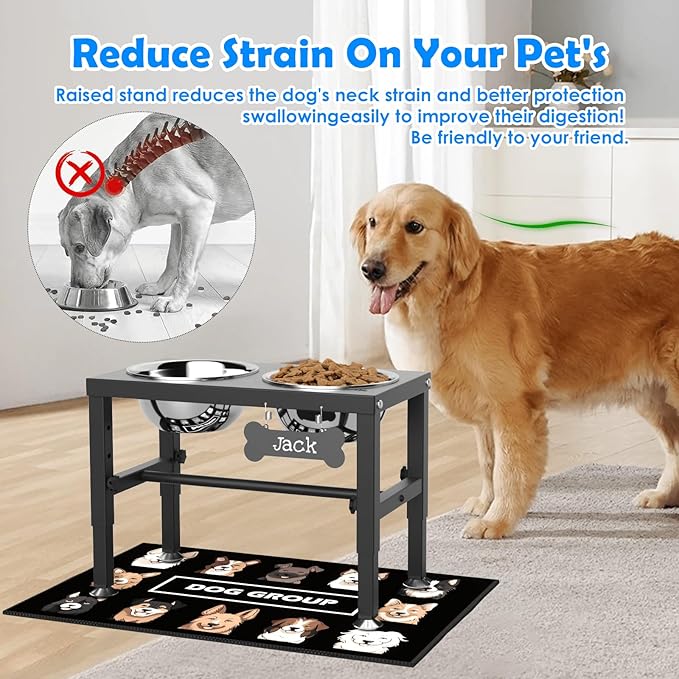 SHAINFUN Elevated Dog Bowls with Mat for Medium Large Dogs, Raised Dog Bowl Stand with 2 Stainless Steel 58oz Bowls, Tall Dogs Food Water Bowl Holder