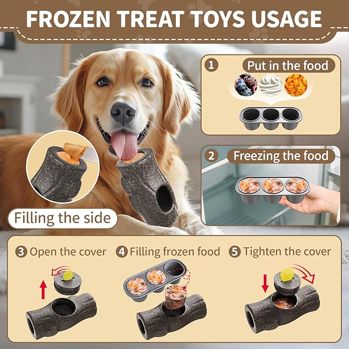 Interactive Dog Treat Toy for Aggressive Chewers, Indestructible Enrichment Chew Toy for Puppy Teething, Frozen Treat Holder with Molds for Large Dogs Pets Keep Busy Reduce Anxiety -Gray