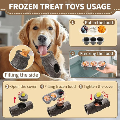 Interactive Dog Treat Toy for Aggressive Chewers, Indestructible Enrichment Chew Toy for Puppy Teething, Frozen Treat Holder with Molds for Large Dogs Pets Keep Busy Reduce Anxiety -Gray