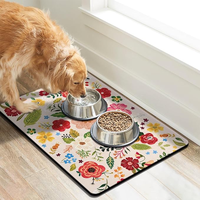 Dog Food Mats for Floors, Absorbent Dog Bowl Mat for Food and Water Dispenser, Quick Dry Cat Food Mat Pet Supplies