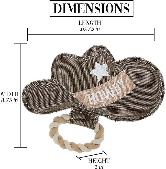 Pavilion Gift Company - Howdy - Canvas Rope Dog Toy Cowboy Hat Western Tug of War Puppy K9 Doggy Lover Parent Gift