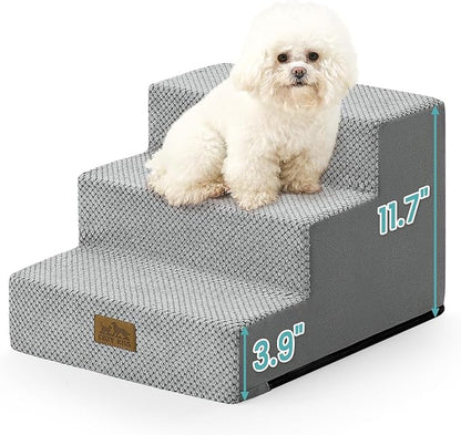 Dog Stairs for Small Dogs 11.7" H, 3-Step Gentle Incline Pet Step for Couch Chiars, Right-Angle Dog Ramp for Puppy Doggie Senior Cats, 15.7x17.7x11.7 Inch, Grey