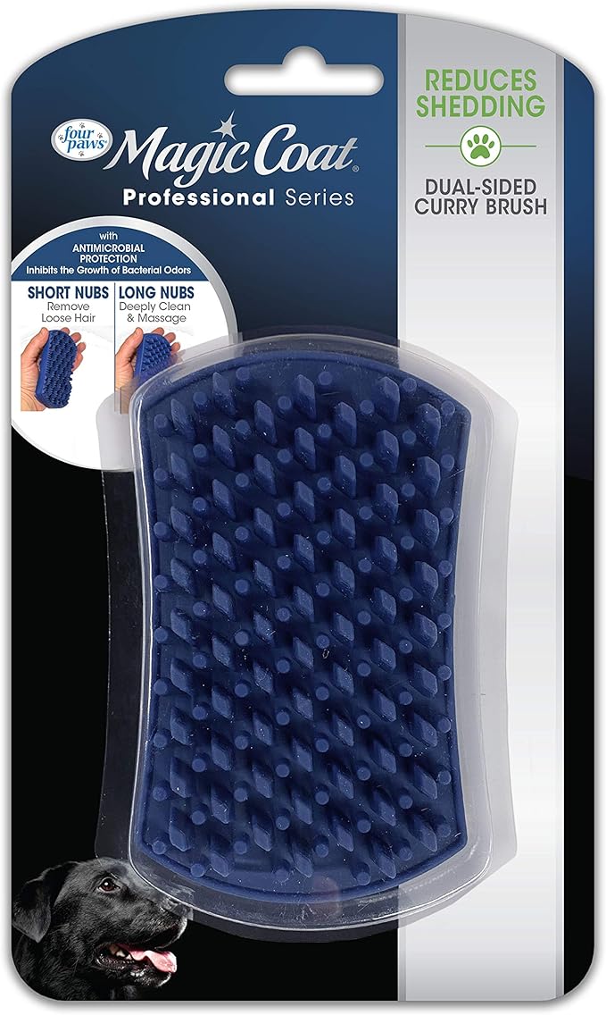 Four Paws Magic Coat Professional Series Grooming Dual-Sided Silicone Wet or Dry Curry Deshedding Brush for Dogs, 1 Count