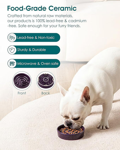 vancasso Slow Feeder Dog Bowl, 0.6 Cup Ceramic Slow Feeding Food Dish for Small Breed, Puzzle Dog Food Bowl for Fast Eater, Dark Purple