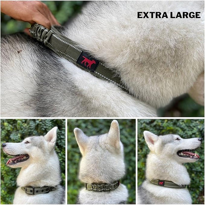 Tuff Pupper Heavy Duty Dog Collar with Handle | Ballistic Nylon Heavy Duty Collar | Padded Reflective Dog Collar with Adjustable Stainless Steel Hardware | Convenient Sizing for All Breeds