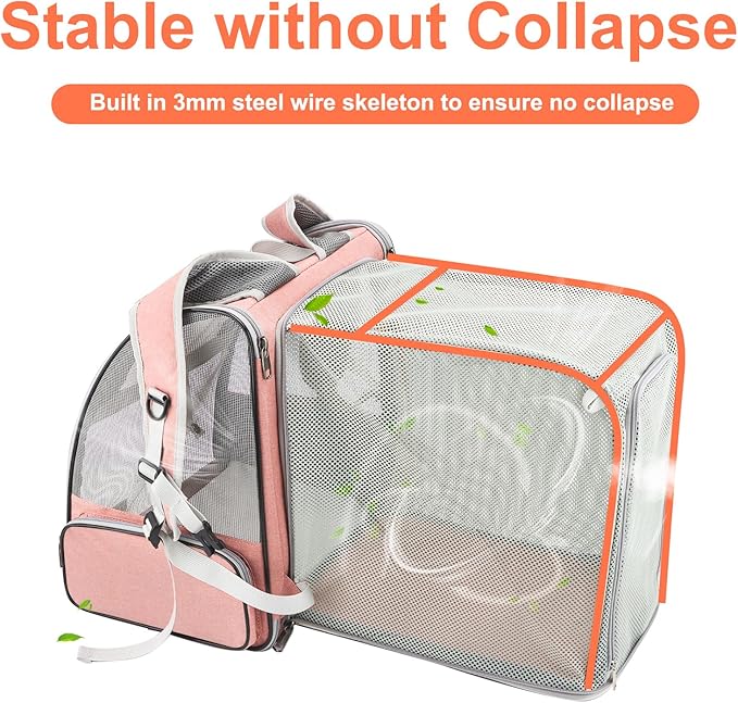 Texsens Innovative Traveler Bubble Backpack Pet Carriers for Cats and Dogs (Expandable-Pink)