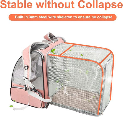 Texsens Innovative Traveler Bubble Backpack Pet Carriers for Cats and Dogs (Expandable-Pink)