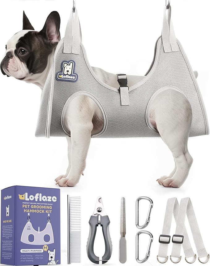 Dog Grooming Hammock Harness for Dogs & Cats with Pet Nail Clipper Trimmer - Cat Hanger Sling for Trimming Clipping Nails- Dog Hammock Restraint Bag for Small Medium Large pet （ Purple M）