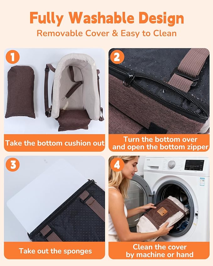 JZXOIVA Console Dog Car Seat & Travel Bed for Small/Medium Dogs, Booster Dog Car Seat with Safety Tether, Non-Slip Base, Washable Cover, Front or Back Seat Pet Carrier Bed, Brown