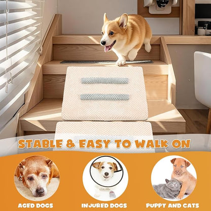 1pack Dog Stairs,Dog Ramp for Stairs Pet Steps with Non-Slip Mat and Anti-Slip Stickers Grippy Carpet Surface for Dog Paws for Any Staircase Pet Ramp for Small Dogs Cats Senior Pets Injured Dogs