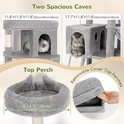 Globlazer Heavy Duty Cat Trees for Large Cats, Sturdy 72in Maine Coon Cat Tree for Large Cats 20 lbs+ Heavy Duty Cat Tower for Adult Biggest Cat with 6 Scratching Posts, Hammock, S72, Light Grey