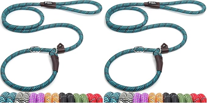 Fida Durable Slip Lead Dog Leash, 6 FT x 1/2" Heavy Duty Loop Comfortable Strong Rope Lead for Large, Medium Dogs, No Pull Pet Training with Highly Reflective, Blue (Pack of 2)