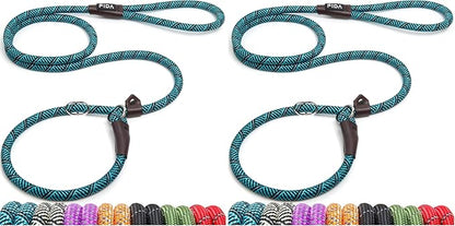 Fida Durable Slip Lead Dog Leash, 6 FT x 1/2" Heavy Duty Loop Comfortable Strong Rope Lead for Large, Medium Dogs, No Pull Pet Training with Highly Reflective, Blue (Pack of 2)