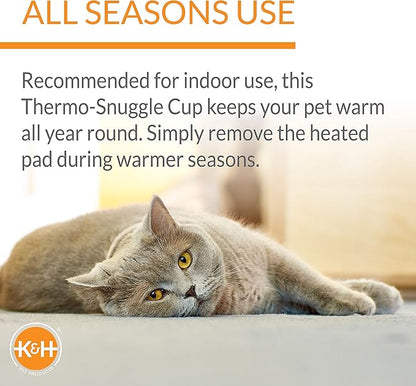 K&H Pet Products Heated Cat Bed Indoor, Thermo-Snuggle Cup Bomber Soft Heated Pet Bed for Large Indoor Cats and Small Dogs, Machine Washable, Waterproof Heated Pad, Safety Listed - 18 X 14in Gray