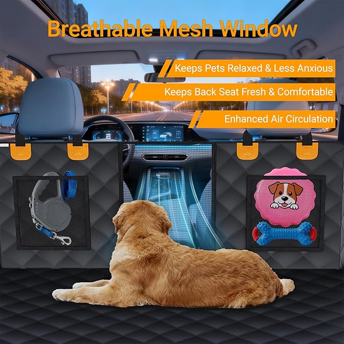 Dog Car Seat Cover for Back Seat with Removable Hard Bottom Board, Back Seat Extender for Dogs, 600D Waterproof Dog Hammock for Car SUV, Anti-Sag Support for Large Dogs, Universal Fit