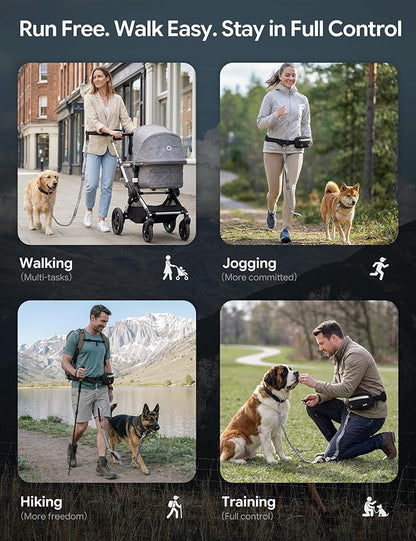 Dog Leash Hands Free, Walking Waist Belt with Pouch Removable & Multifunctional|Shock Absorbing Bungee| Thickened Lumbar pad & Comfortable Dual Handles|Dog Running and Training,for 33-120lbs Dogs
