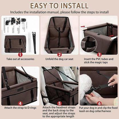 PetsHome Dog Car Seat Foldable Dog Car Booster Seat Waterproof Breathable Oxford Travel Bag for Small to Medium Dogs, Puppies, and Pets-Pure Coffee