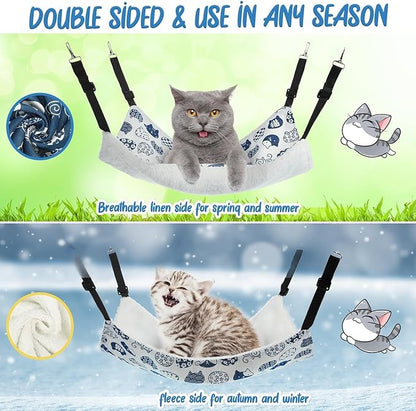 BBTO 3 Pcs Reversible Pet Hammock Soft Plush Cat Hanging Hammock Guinea Pig Bed Rat Cage Accessories for Puppy Dog Piggy Kitten Ferret Rabbit Other Small Animals(Cat)