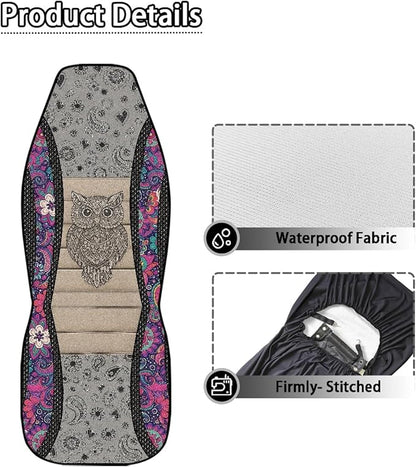 Owl Car Front Seat Covers Waterproof Universal Front Seat Cover Boho Floral Removable Automotive Accessories Suitable for Cars, SUV and Trucks