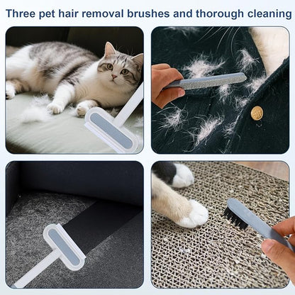 Pet Hair Removal Tool & 2 Cleaning Brushes, Multifunctional Pet Hair Remover Reusable Washable Dog Cat Fur Cleaning Broom for Carpet Sofa Furniture Window Tile