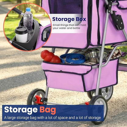 BestPet 4 Wheels Pet Stroller Cat Dog Cage Stroller Travel Folding Carrier 04T
