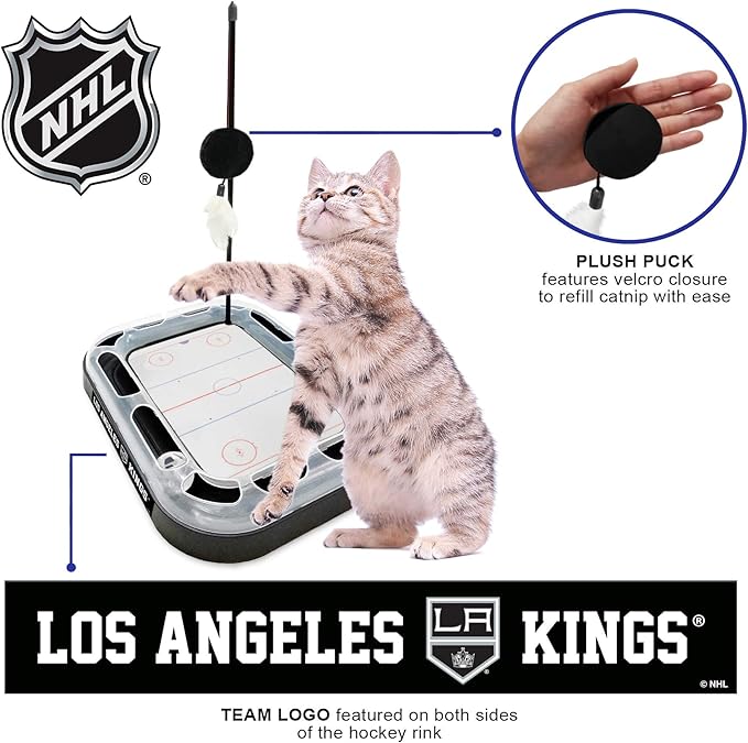 Pets First NHL Los Angeles Kings 5-in-1 Cat Scratcher Toy with Interactive Cat Ball Bell in Tracks