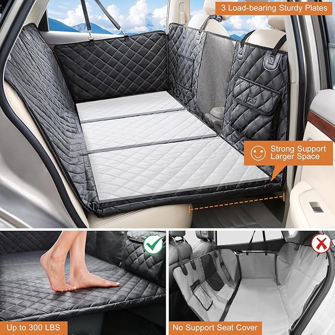 petizer Back Seat Extender for Dogs - Upgraded Anti-Scratch PU Leather, Hard Bottom Dog Car Seat Cover, Waterproof Dog Car Hammock, Backseat Pet Protector, Detachable Seat Covers for Car, SUV, Truck
