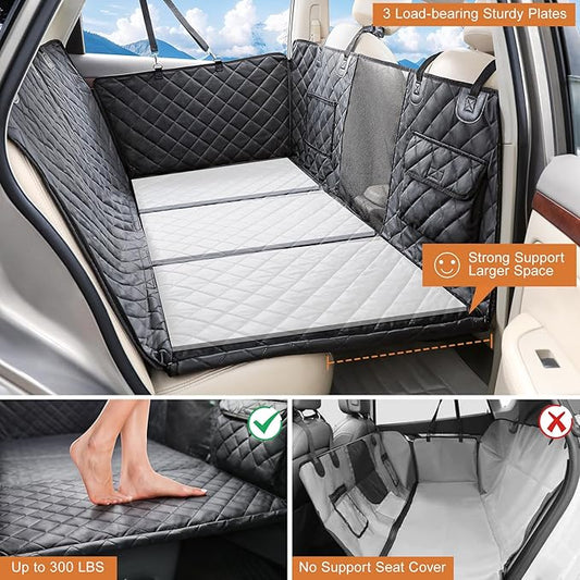 petizer Back Seat Extender for Dogs - Upgraded Anti-Scratch PU Leather, Hard Bottom Dog Car Seat Cover, Waterproof Dog Car Hammock, Backseat Pet Protector, Detachable Seat Covers for Car, SUV, Truck