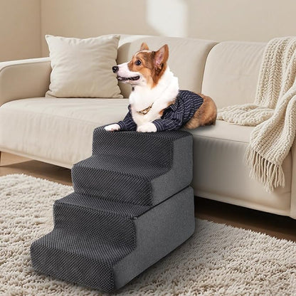 Dog Stairs for Small Dogs & Cats 18" H, 4-Step Non-Slip Dog Steps for Bed, Sofa and Chair, Pet Stairs with High Density Foam, Grey