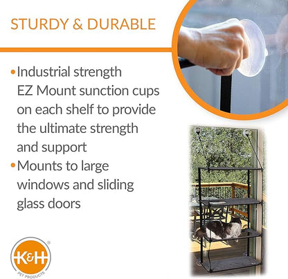 K&H Pet Products EZ Mount Quad Stack Cat Window Perch for Large Cats, Sturdy Window Hammock Bed, Steel Frame, Sturdy Suction Cups, 4 Washable Shelf Covers, Foldable - Fits 27" W X 59" H Glass Spaces