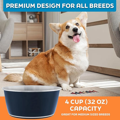 Master Pet Supply Stainless Steel Dog Bowls Set of 2 (32 Oz Each) with Non-Slip Rubber Base - Navy Blue - Basic Dog Food Bowl Water & Food Bowls for Small Medium Large Dogs & Cats, Metal Dish
