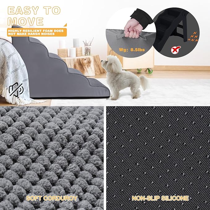 Topmart Dog Stairs for Small Dogs, 5-Step,22.5”H, Pet Steps for High Beds Couches with All-Round Waterproof Cover,Non-Slip Sturdy Dog Ramp for Old Cats,Injured Pet