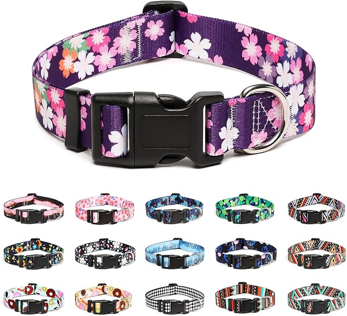 Mercano Adjustable Dog Collar - Special Design Patterns, Soft Nylon Comfortable Sturdy Pet Collar for Small Medium Large Dogs (XS, Floral Pink)